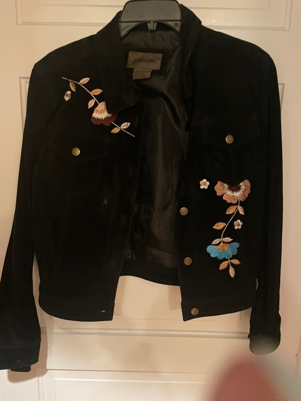 Brandon Thomas Black suede Jacket with Embroidered Floral Vine - Picture 2 of 8